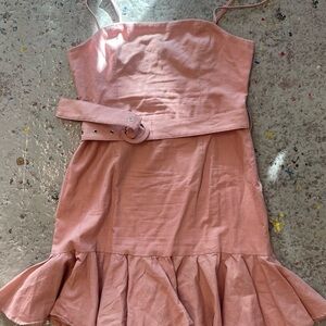 Pink Peach Linen Ruffle Mini Dress with Belt – Whyte Valentine
